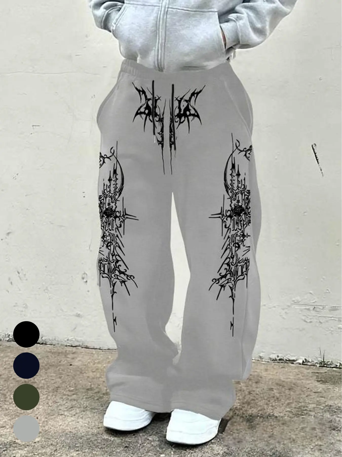 Men'sViral Y2K Baggy Sweatpants: Oversized Gothic Skeleton Graphic Print Drawstring Trousers, Unisex Streetwear Comfort Bottoms for Hip Hop & Grunge Aesthetic.