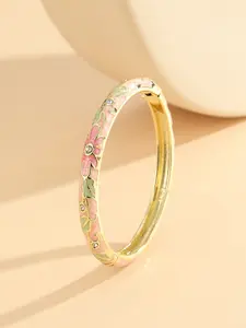 Elegant Women's Cloisonné Enamel Bracelet with Rhinestones, Large Flower Design, Casual Style, All Seasons Jewelry Gift, Exquisite Bracelet, Elegant Minimalist Bangle, Fashion Bracelets