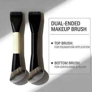 Double-Ended Makeup Brush Set, 2-Piece Flat Foundation Brush + Angled Contour Brush, Professional Face Makeup Tool for Liquid/powder/cream, Cosmetic Brushes