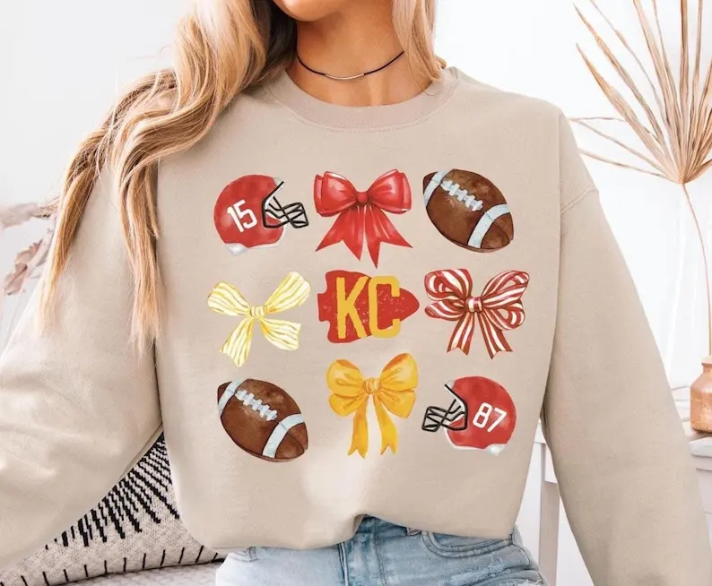 Game Day Football Fan Sweatshirt, Coquette Bows  Kansas City Football Sweatshirt Kansas City Sweatshirt,  Football Sweatshirt  Unisex