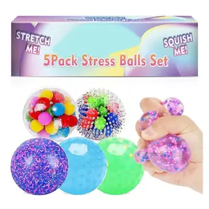 5 Pack Stress Balls for Adults – 2.36 Inch Colorful Squishy Fidget Balls for Anxiety Relief, Sticky Squeeze Balls for Stress, Focus & Sensory Therapy