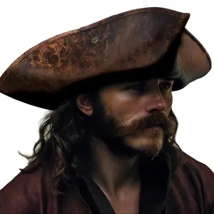 Pirate Triangle Hat for Role Play & Themed Parties - Elegant Faux Leather Style Durable Costume Accessory