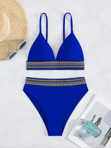 Women's Plain Bikini Set, Casual Fashion Chic Swimsuit Set for Beach Holiday Vacation, Ladies Swimwear for All Seasons