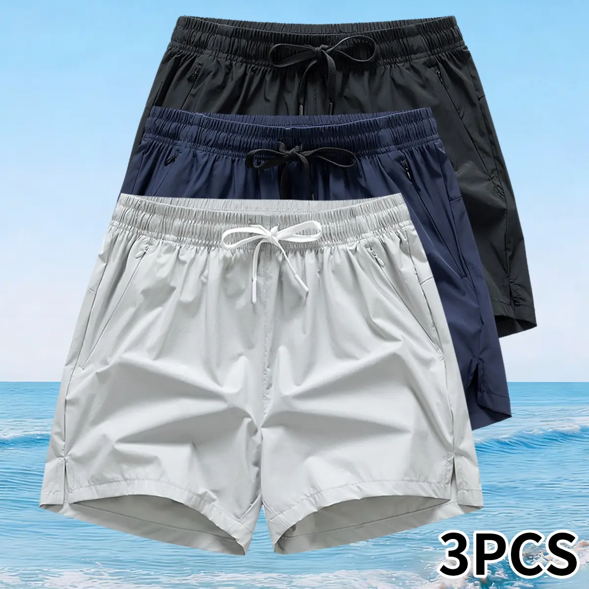 Men's 3-Pack Quick-Dry Athletic Shorts – Lightweight Performance Training Shorts with Reflective Zip Pockets – Breathable Sport Shorts Set for Gym, Running & Hiking