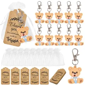 Cute Bear Keychains Set of 30/10 Pairs with Organza Bags and Thank You Tags, Perfect for Birthday Party Gifts, Weddings, Valentine's Day