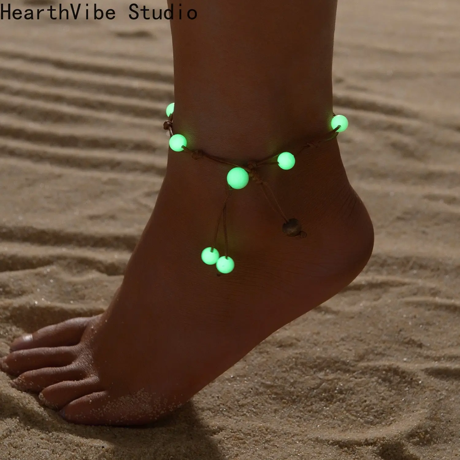 Unisex Glow-in-Dark Beaded Anklet - Waterproof Wax Cord Braided, Adjustable Size Fashionable Jewelry Accessories for Sports, Outdoor Use, Wearable Jewelry, Foot Jewelry