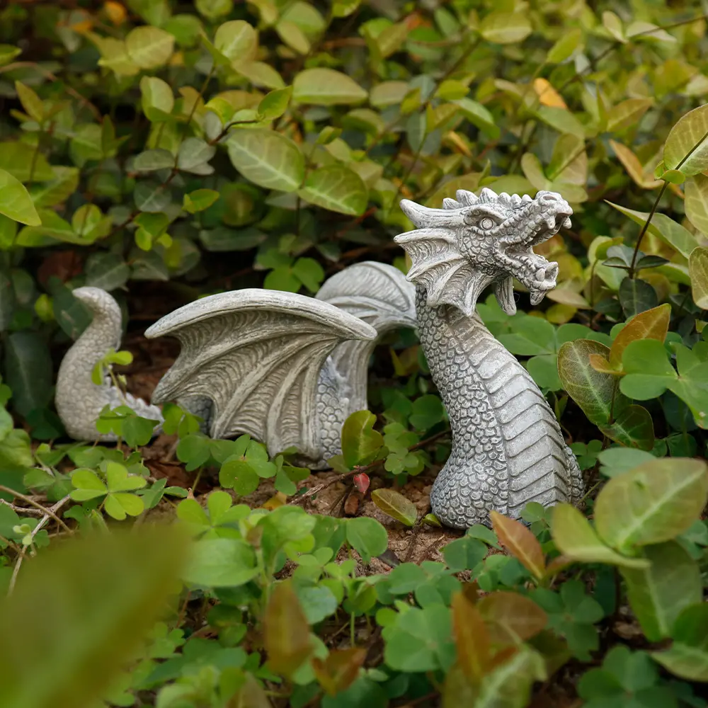 3-Piece Resin Dragon Statue Set – Stone Finish Mythical Sculptures, Fantasy Garden & Tabletop Decor, Mystical Fairy Garden Accessories for Indoor Outdoor Planters & Shelves meaningful gift
