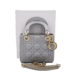 Pre-owned Dior Leather Top Handle Bags Lady Mini Grey JM AY06