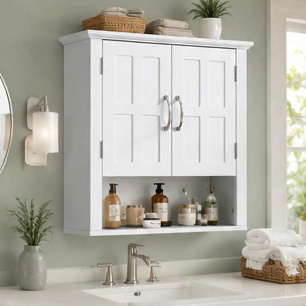 White Wall Mounted Medicine Cabinet Bathroom Storage Cabinet with Adjustable Shelves, MDF Floating Wall Cabinet for Bathroom Laundry Room Kitchen Living Room, 23.62"W x 7.68"D x 22.63"H, Painted Finish, White Color Options, MDF Material