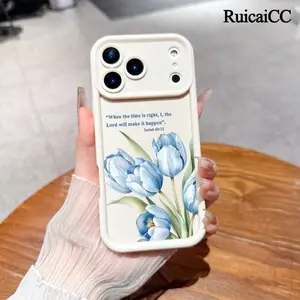 Soft Phone Case for iPhone 17 16 Pro Max 15 Plus 14 13 12 11 Air Blue Tulips Isaiah 60:22 Quote Pattern TPU Bumper Camera Lens Protection Rugged Durable Phone Cover Shockproof Protective Casing