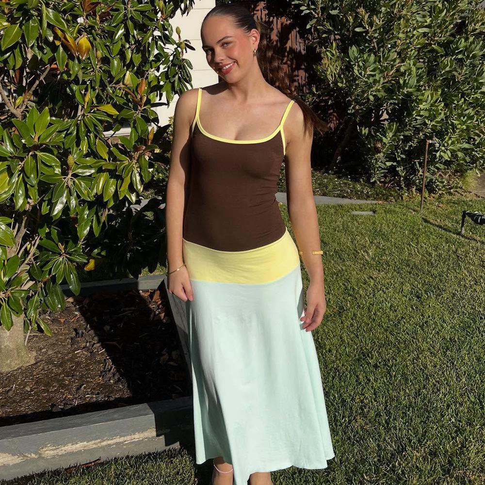 Strapless Low-cut Color-block Dress For Women