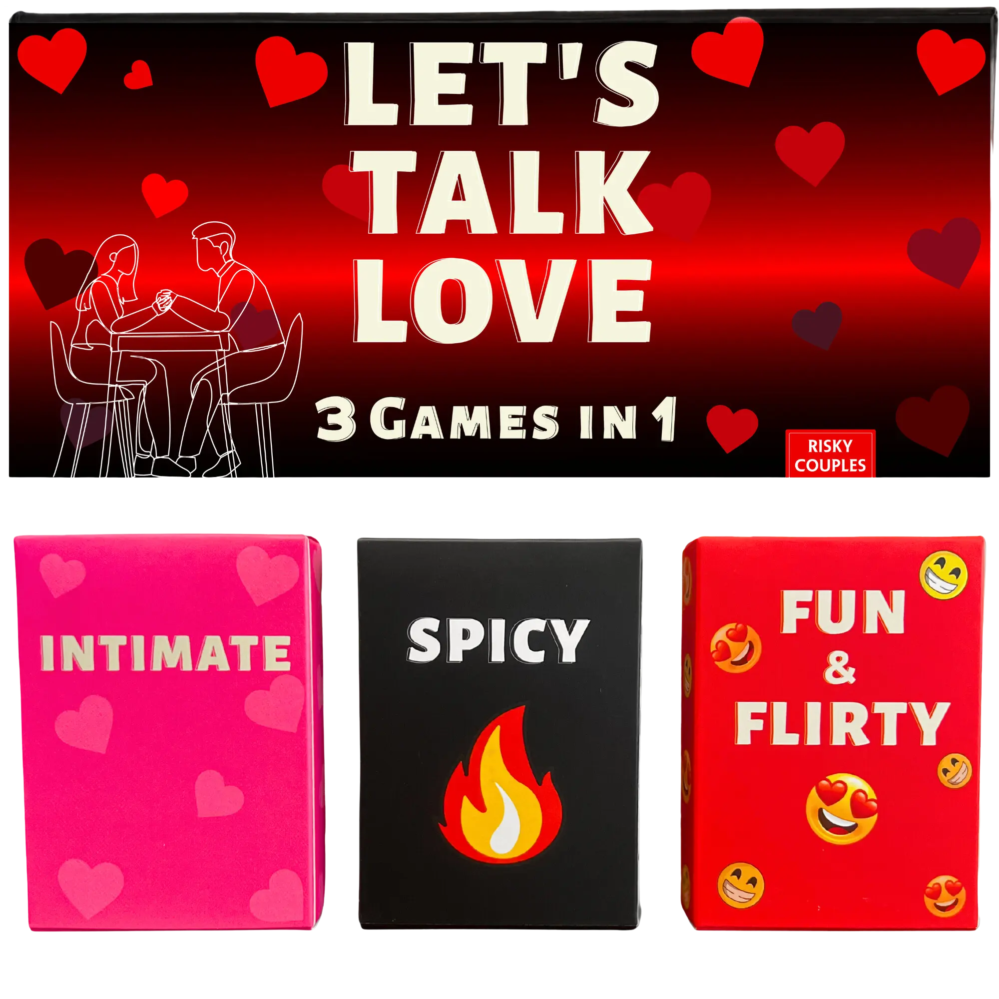 Risky Game Studios Let’s Talk Love Game | Couples Conversation Card Game | 3 Decks, 150 Question & Challenge Cards | Relationship Building Game