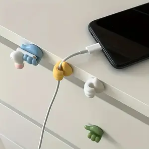 10 Thumb-Shaped Cable Clips for Home Decor, No Drilling Adhesive Hooks, PVC Material, Wire Storage Organizer, Desktop Drawer Accessories, Cord Organizer