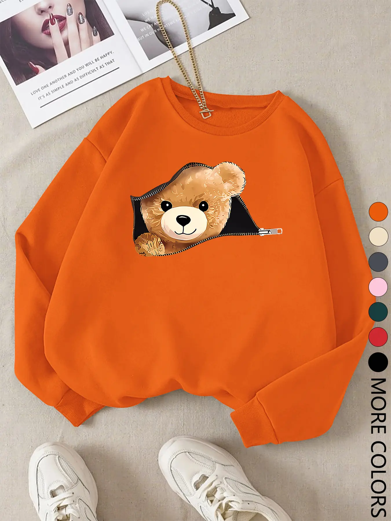 New Casual Creative Graphic Prints Geometric Cartoon Bear Animal Pocket Sweatshirt, Teen Girls Sportswear, Women Daily Wear, Fashion Comfortable Fitted Long Sleeve Round Neck Pullover, Womenswear, Tops