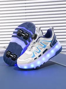 Colorful Kids Straight Line Roller Skates, Four-Wheel Scooter Shoes, Girl Student Sports Skateboard, Rechargeable LED Light Up Shoes, Multifunctional Roller Skates, Ride On Wheels