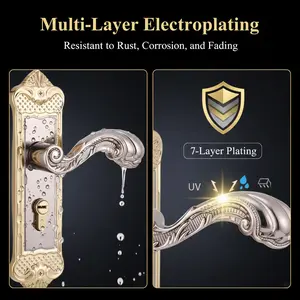 European Vintage Door Lock Set, Quiet Bearing Room Handle with Lock and Key, and Silver Color, Bedroom Office Use Door Hardware