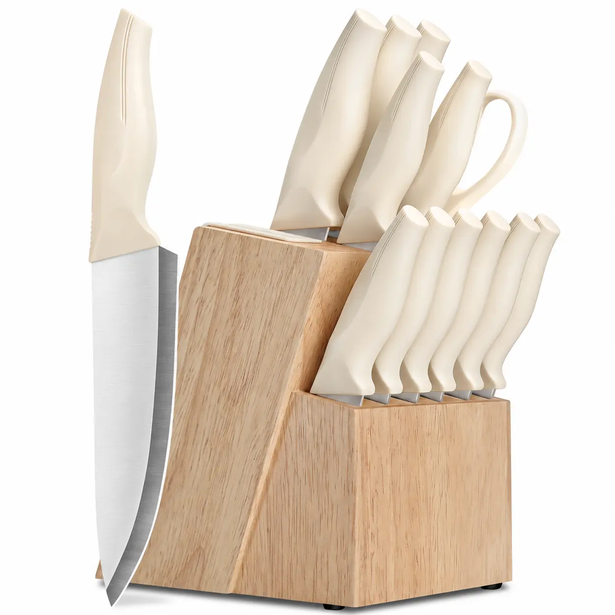 14-Piece Black Self-Sharpening Stainless Steel Kitchen Knife Set with Block, Built-In Sharpener, ABS Non-Slip Ergonomic Handles for Home Kitchen Cutting, Chopping