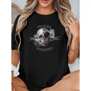 Trigger Book Club Warning Print Women'S Casual Crew Neck T-Shirt All Season Comfort Polyester Knit Fabric Perfect Gift For Book Lovers