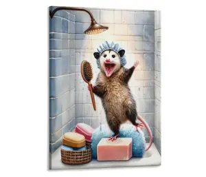 Fotuven Possum Print Bathroom Art Poster, Funny Possum Screeching Poster, Vintage Forest Animal Toilet Art Decor, Bathroom Decor