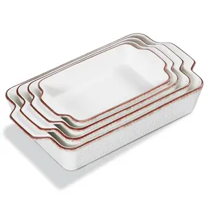 Contenpo Set of 4 Ceramic Baking Dishes, Rectangular Pans, Durable, Ideal for Oven Use, Measuring 15 X 14 X 12 X 11 Inches