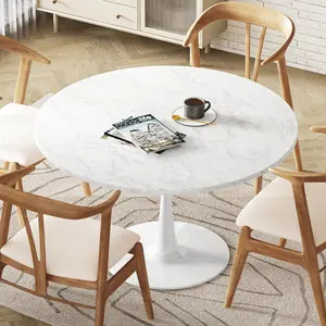 AWQM White Marble Round Dining Table - 31.5" Tulip Table for 2-4 People, MDF Top & Pedestal Base, Mid-Century Design for Kitchen,Living Room,or Office