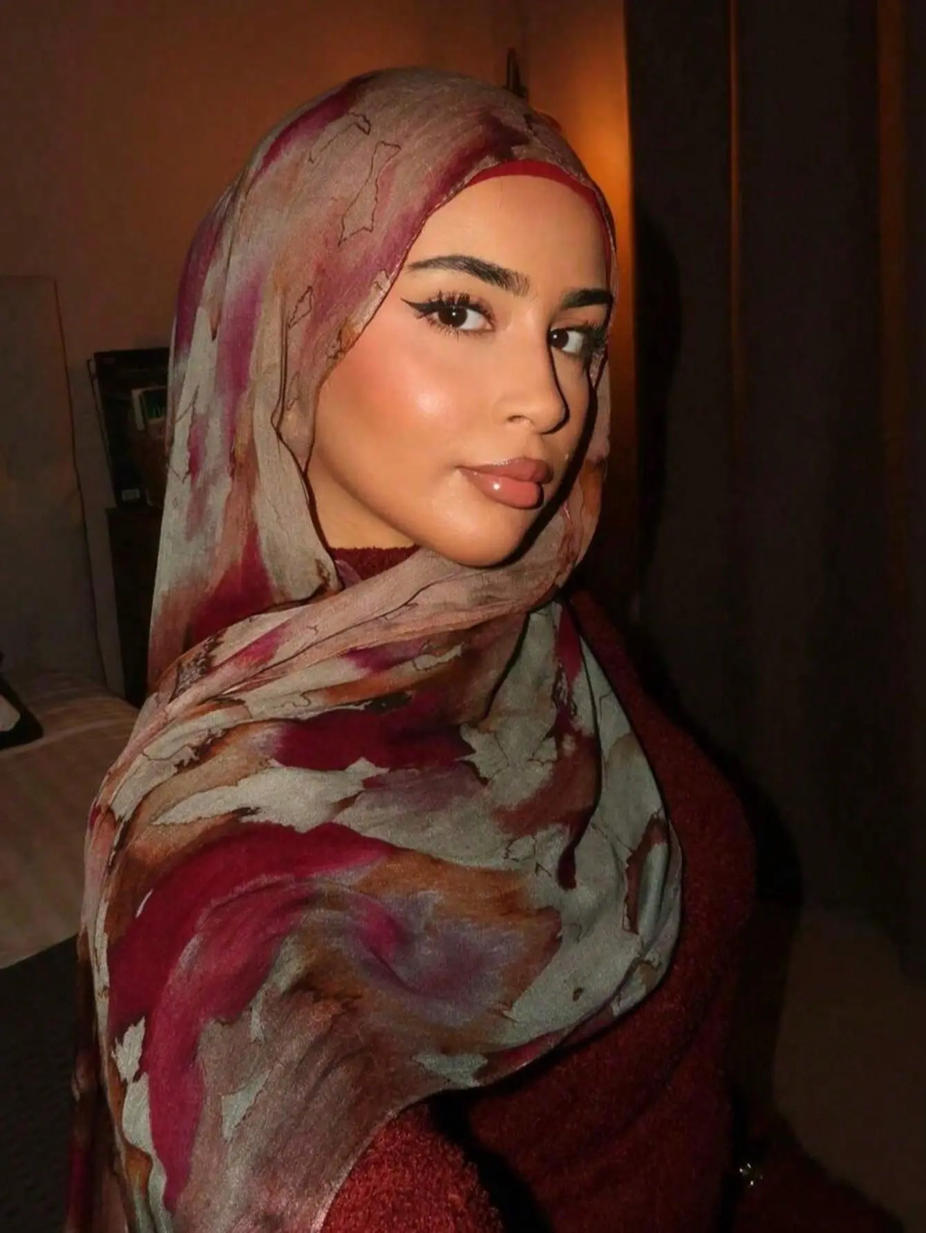 Boho Watercolor Chiffon Hijab - Lightweight Chiffon Polyester Scarf Head Wrap, Muslim Headscarf Cover for All Seasons, Modesty Hijab Wrap, Head Scarf