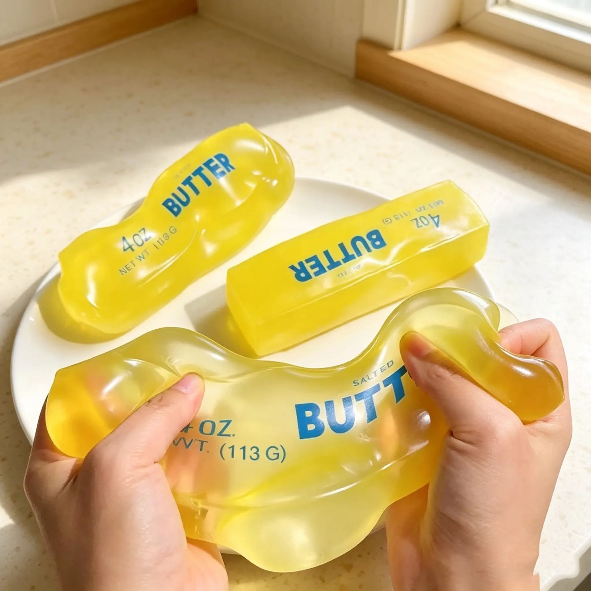 Clear Butter Squishy Squeeze Toy, Soft Slow Rebound Fidget Toy, Novelty Butter Shape Stress Relief Sensory Toy, Portable Decompression Hand Squeeze Toy