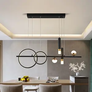 Modern LED Pendant Light, Black Kitchen Island Linear LED Light Fixture, Dimmable Creative LED Chandelier, Hanging Light Fixture for Dining Room Kitchen Island Living Room Lamp