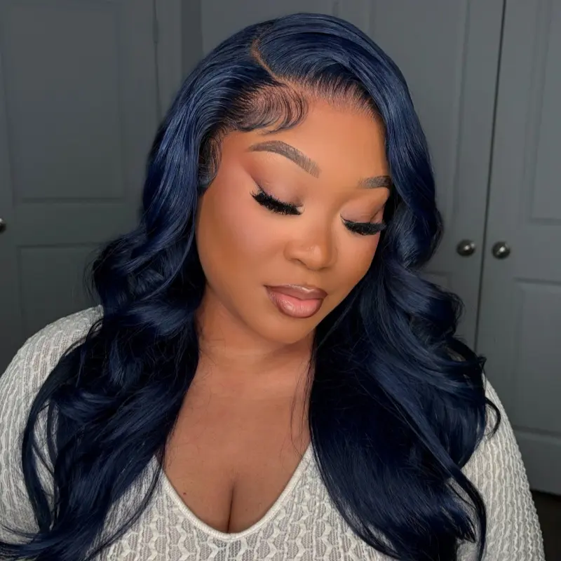 Arabella Midnight Blue Glueless 13x6 Lace Front Wig Three-Go Loose Body Wave with Drawstring 100% Human Hair Ear to Ear Parting-Max Pre-everything