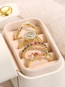 Women's Elegant Colorful Artificial Zirconia Ring Set, Exquisite Trendy Ring Set, Fashionable Jewelry for Women As Engagement Anniversary Wedding Party Decor, Cubic Zirconia Rings