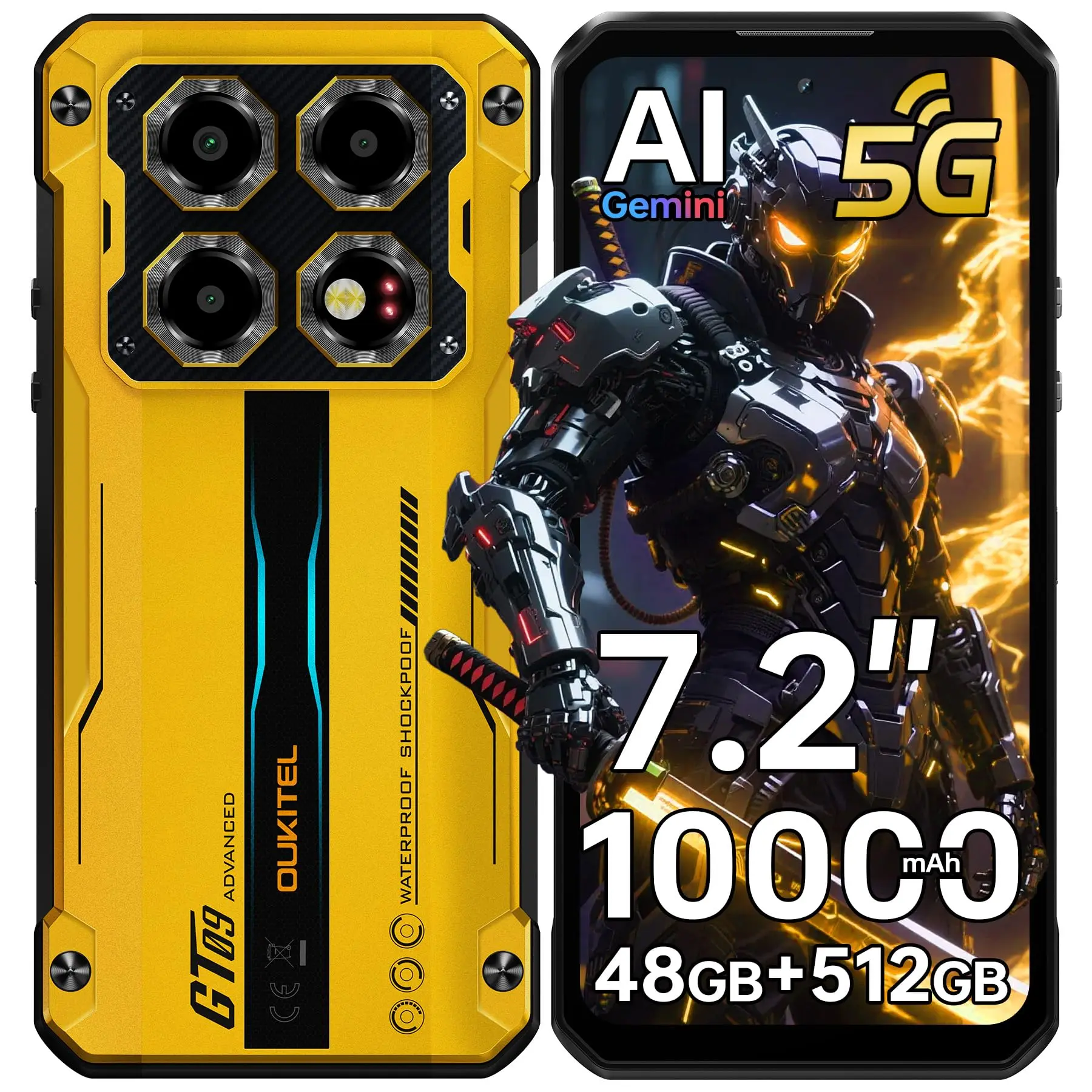 OUKITEL タフネススマホ WP60 5G 黄色24GB+256GB Oukitel WP60 5G Rugged Phone 7.2'' HD+ Display 10,000mAh Big
