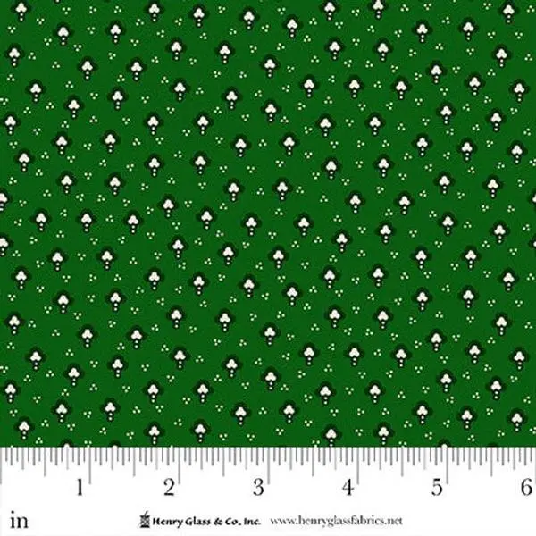 Fabric Henry Glass Green Dots and Geo Santa's Coming to Town by the Quarter Yard 1979-66