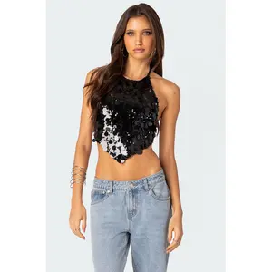 Caelia Sequin Open Back Top