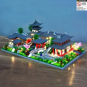 Suzhou Garden Design Building Blocks, Creative Building Block, Retro Chinese Style Puzzle Assembled Building Blocks, Home Office Desktop Ornament, Crafts