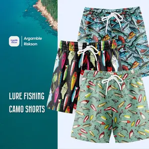 Pack3 Fishing Lure Gym Shorts With 5 Inch Inseam – Realistic Camouflage, Breathable, Athletic-Inspired Design – Ideal for Gym, Daily Wear, Outdoor Activities – Perfect Gift for Dad, Beloved Son, and Sports-Loving Friends