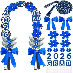 21Pcs Class of 2026 50-Inch Double Braided Money Lei with Satin Ribbon Flowers, Ribbon Graduation Lei for Photo Decoration & Gifts for Women & Men