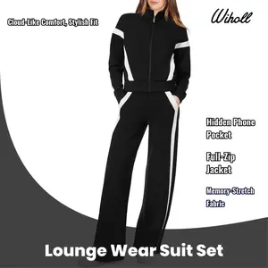 WIHOLL Lounge Sets for Women 2025 Sweatsuit 2 Piece Outfits Sweatshirt Wide Leg Sweatpant Tracksuit Matching Set