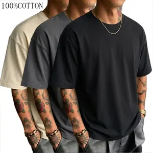 Men's 3-Pack 100% Cotton Basic Classic Ribbed Oversized Plain Vintage Loose Short-Sleeve Round Neck T-Shirts - Streetwear Casual Summer Menswear Tops