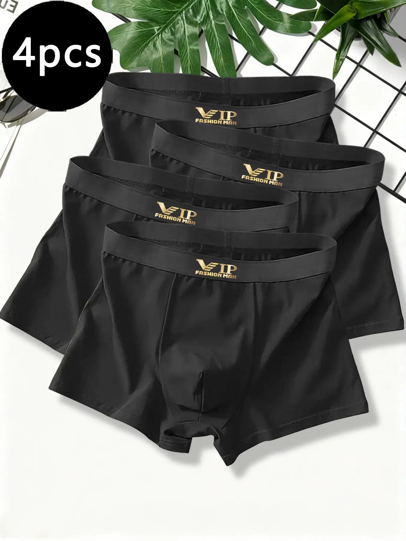 4-piece men's Letter Print underwear with letter waistband and breathable boxer briefs - soft and elastic moisture absorbing underwear, suitable for wearing in warm weather