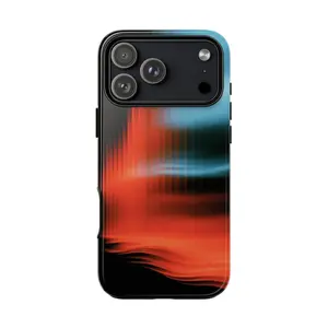 Glitch Wave Solar Red Cyan Phone Case: iPhone 17 17e 16 15 14 13 12 Pro Max Air | Galaxy S26 | MagSafe Wireless Charging