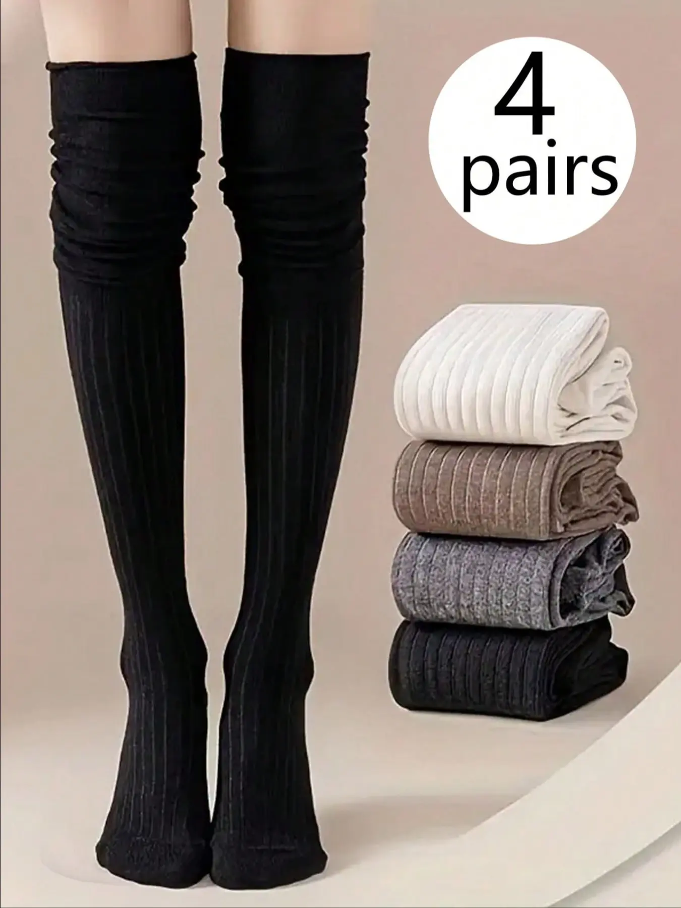 Women's Ribbed Knit Over-The-Knee Thigh High Stocking Socks, Warm Long Fitted Socks, Casual Everyday Socks, Soft Comfortable Cute, Fall Winter Fashion