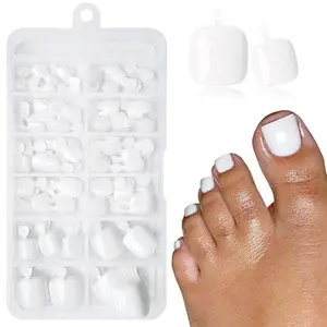 120pc White Press on Toenails Women Fake Toe Nails with Tabs, White Fake Toenails Press on Toes Nails Glue on Toenail Acrylic Toe Nail Tips Artificial False Toenail for Women Girls