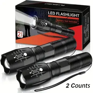 2-Pack LED Flashlights, Portable Torch with 5 Adjustable Modes, High Brightness, Multifunctional Flashlight, Ideal for Camping, Hiking, Outdoor Sports, Home Emergency Lighting（Not Included batteries）