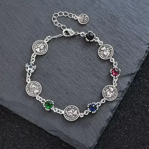 2026 New Arrival Vintage-Style Silver Fashionable Pretty Zircon Bracelet, Featuring Queen Coin, Crystal Accents for Sports & Outdoor Protective Gear Accessorizing, Fashionable Bracelet