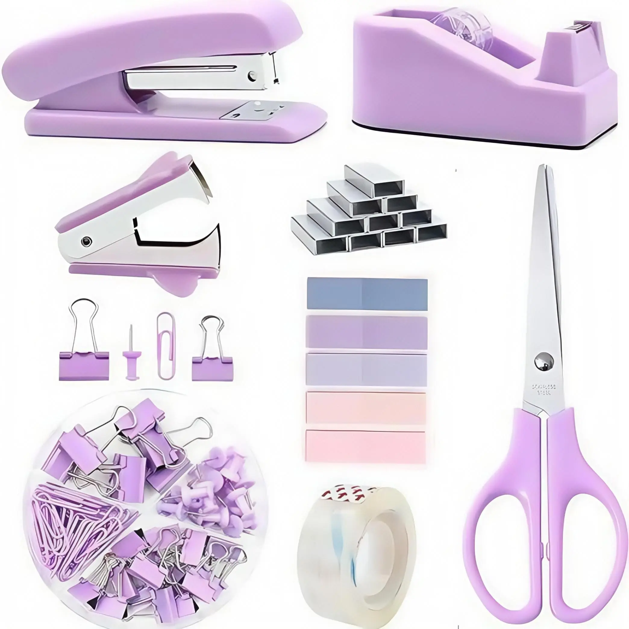 Office Binding Supplies Set, 1 Set Including Stapler, Scissors, Tape, Staples, Clips and Index Sticker, Office Stationery & Supplies, Girly Office Supplies, Office Accessories