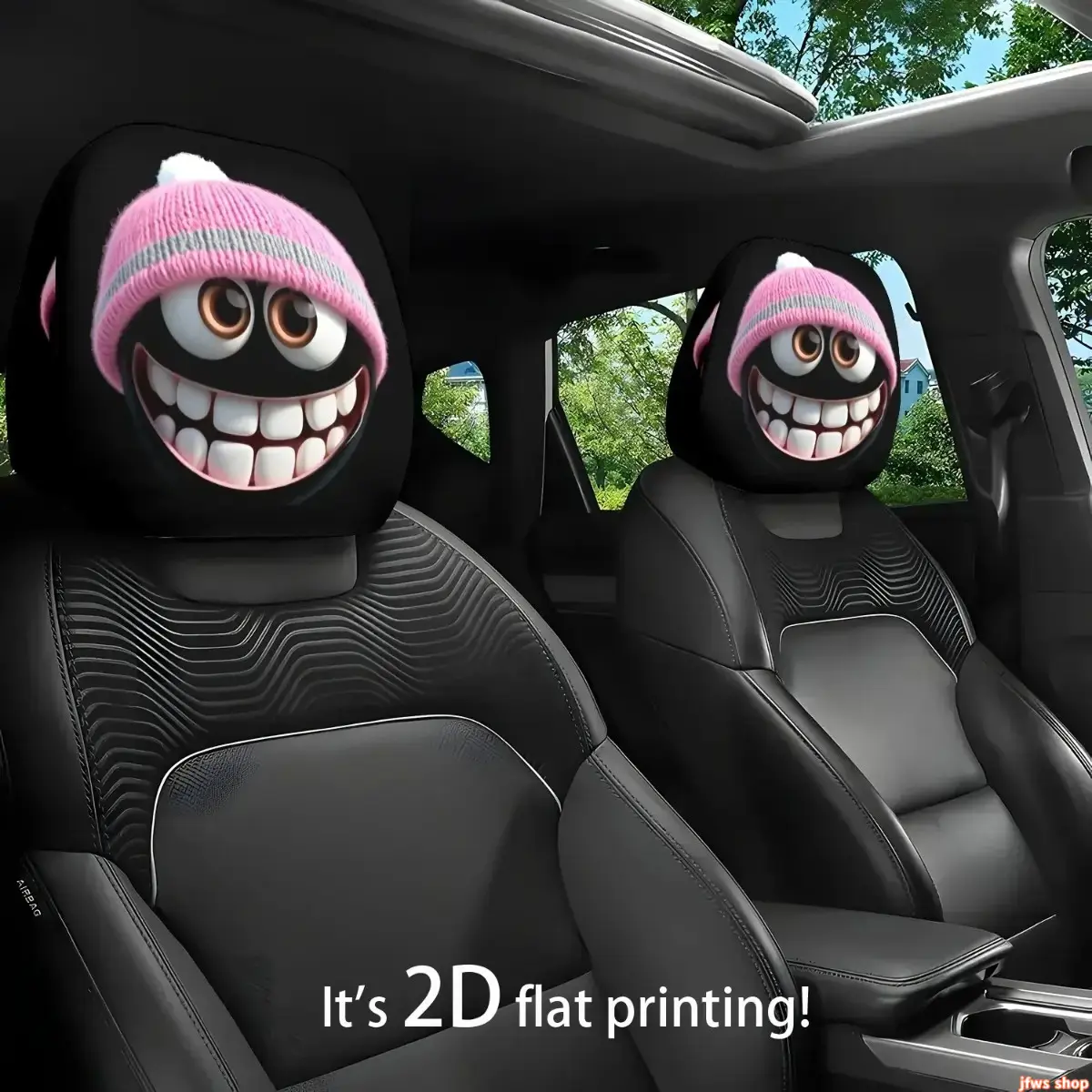 Sohochic 2-Pack Car Headrest Covers with Fun Hat Motif Print, Lightweight 2D Flat Printing Neck Pillow Protectors with Lumbar & Standard Support, All-Seasons Auto Accessories Interior, Gift for Drivers