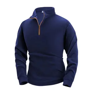 Men's Fitted Plain Soft Polyester Fleece Half-Zip Long-Sleeve Sweatshirt Tops - Classic Stylish Design, High-Quality Fabric, Casual Menswear, Student-Friendly, Ideal for Autumn Winter Layering, Travel-Ready