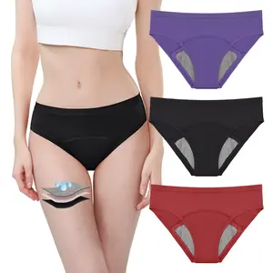 CARER Women's 3-Pack Mid-Waist Plain Cotton Incontinence Underwear - Dry-Touch, Absorbency, Bikini-Style, Bundle, Eco-Conscious Period Panties, Soft, Comfortable, Breathable, Leakproof for Day & Light Bladder Leakage, Dry-Touch Period Panties