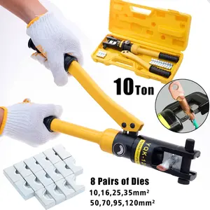 10 Ton Hydraulic Wire Crimper Battery Cable Lug Terminal Crimping Tool w/ 8 Die