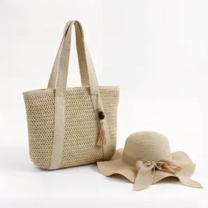 [Summer Limited Edition] Buy Bag Get Hat FREE! Women's Handmade Straw Tote Bag + Foldable Sun Hat Set, Large-Capacity Handwoven Beach Bag for Summer Vacation tiktokshopspringglowup